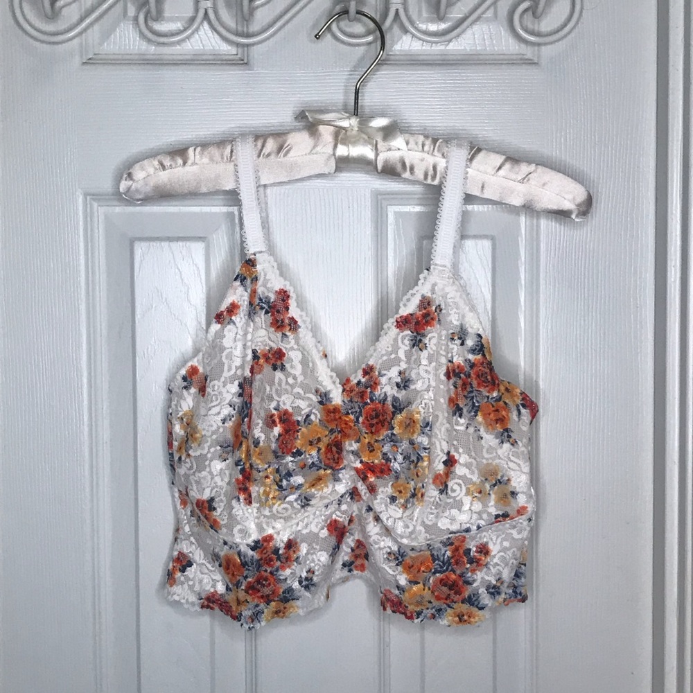 Torrid Floral Lace Bralette White/Orange/Yellow
